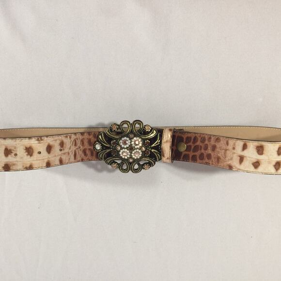 Vintage Cache Leather Belt Alligator Tan Brown 3.75" Buckle Antique Gold USA - Picture 9 of 9